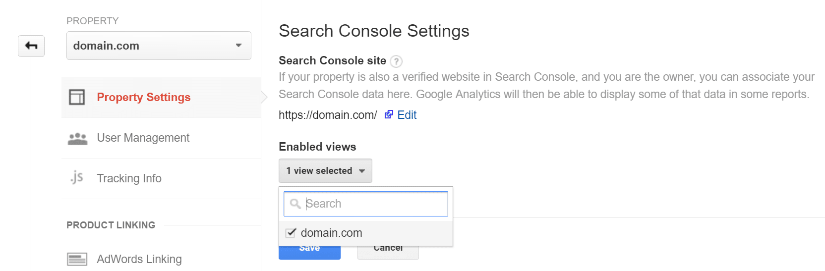 link google analytics search console