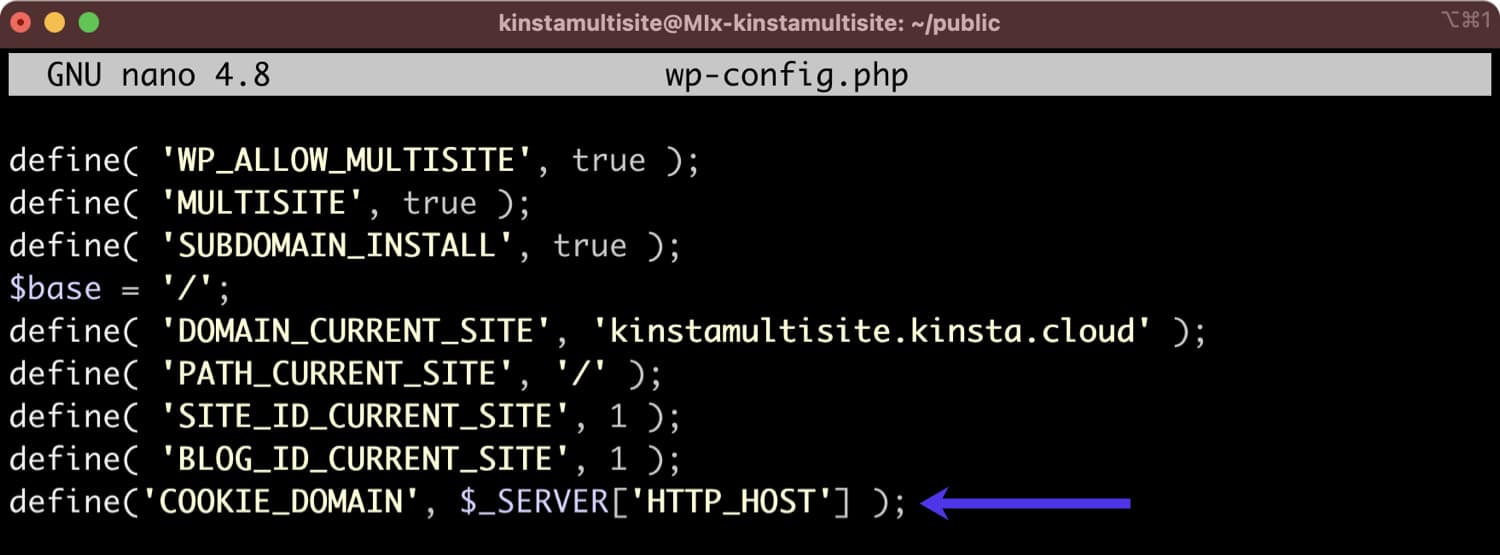 Añade la variable 'COOKIE_DOMAIN' a tu archivo wp-config.php.