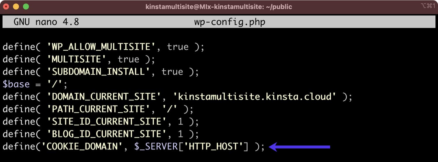 Add the 'COOKIE_DOMAIN' variable to your wp-config.php file.