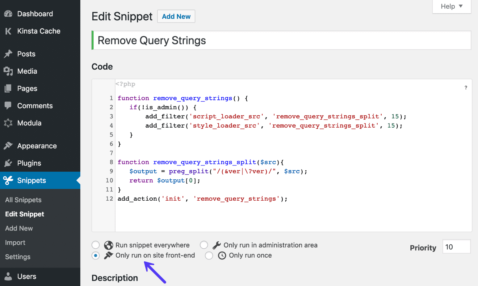 Query Strings entfernen Code Snippet