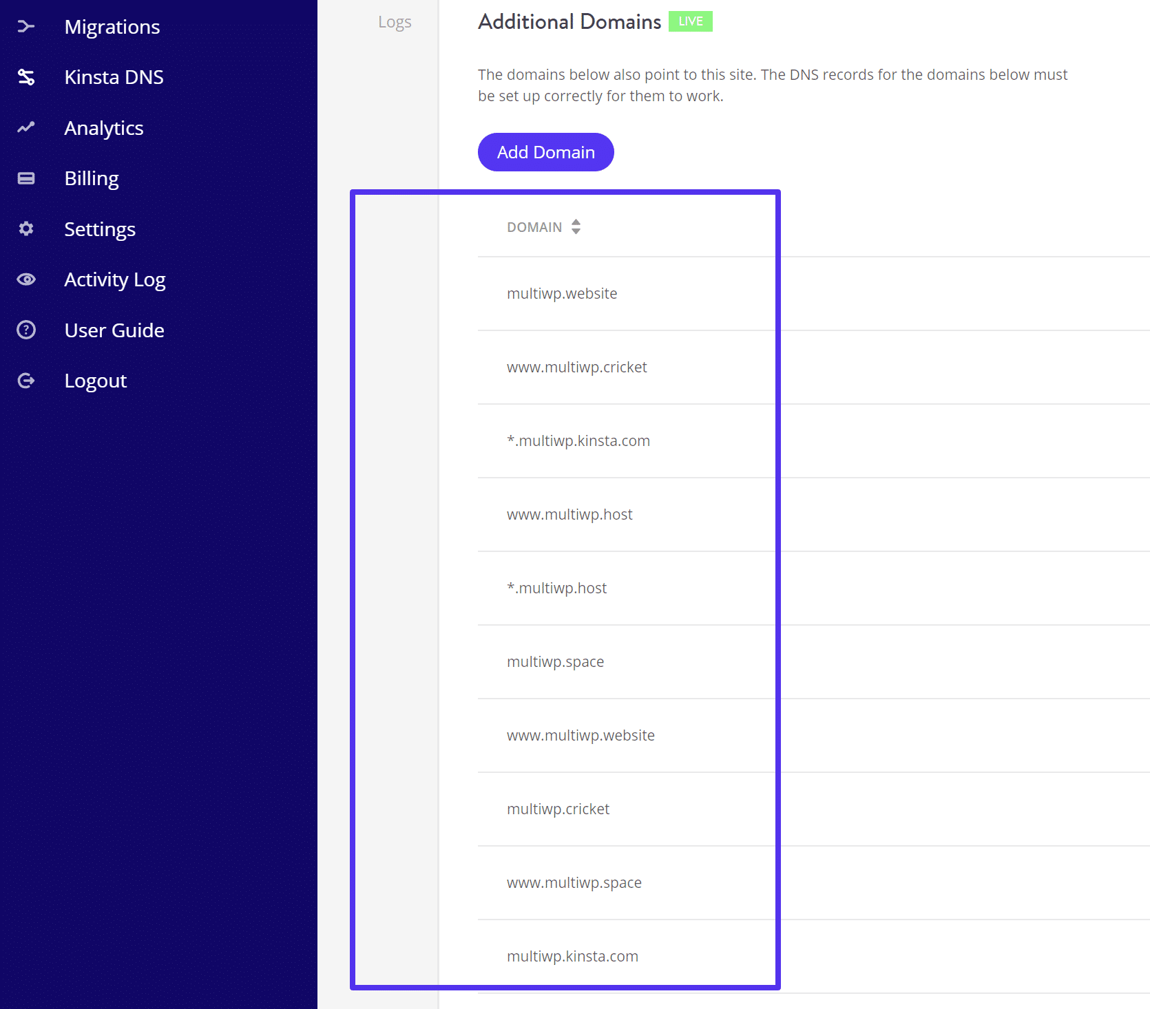 Subsite domains