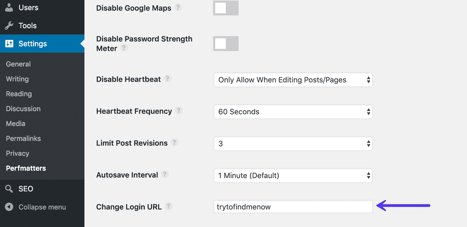 Hide WordPress login URL with Perfmatters