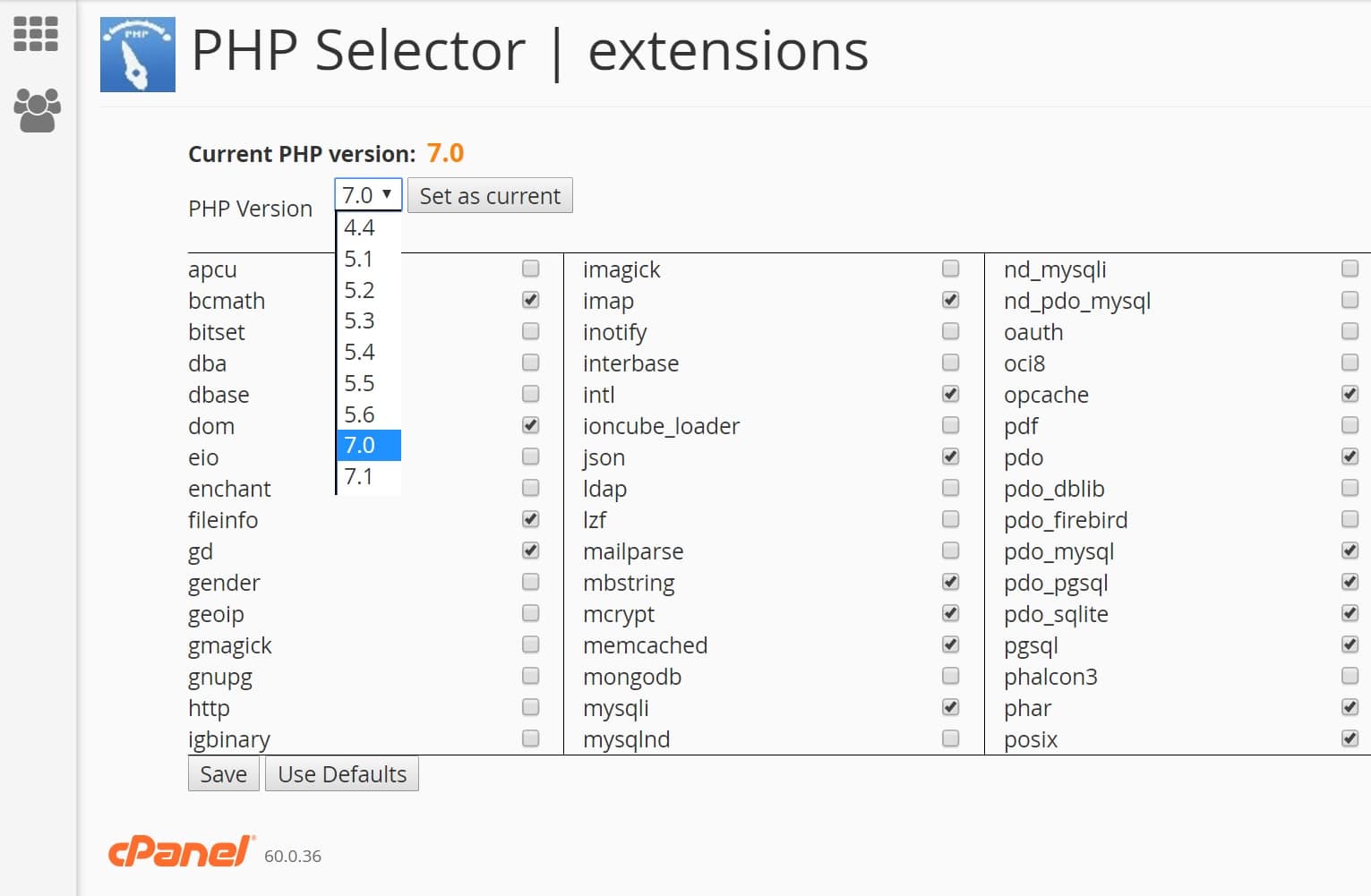 Versión de PHP en cPanel