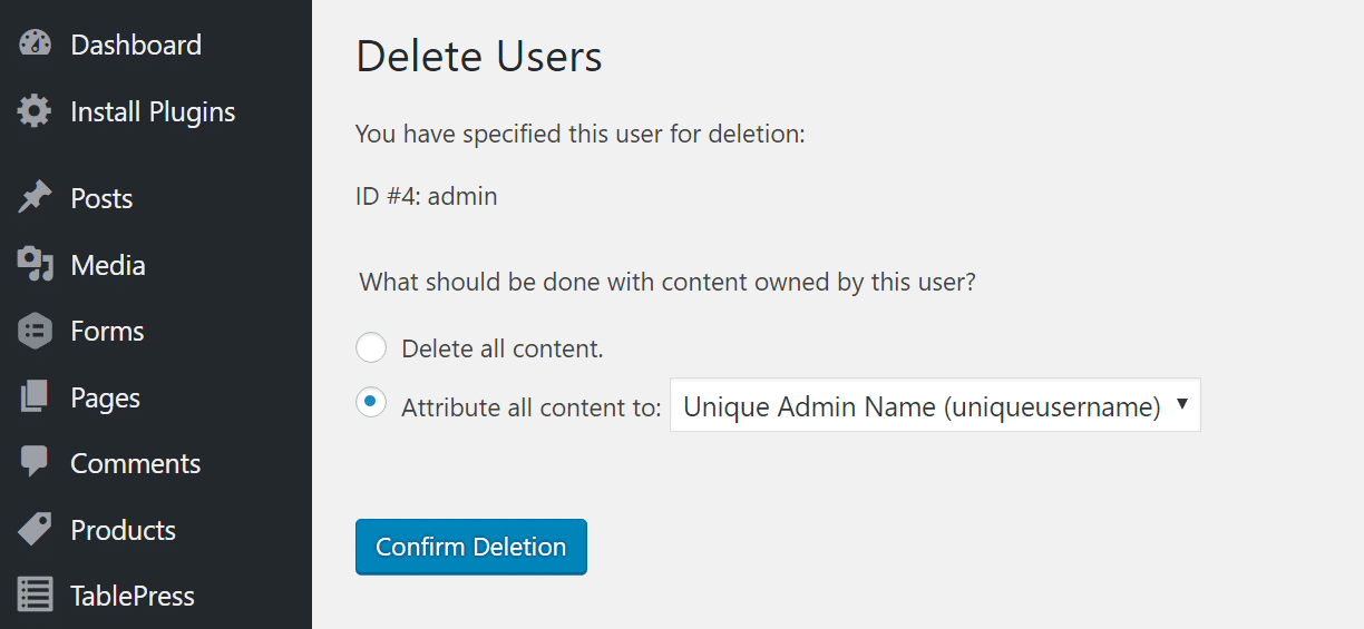 delete admin attribute all content to