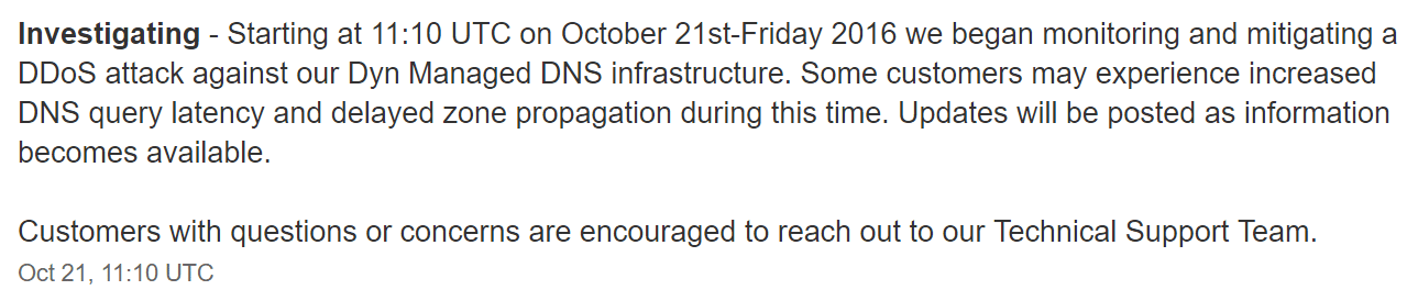 Estado de ataque DDoS de Dyn DNS