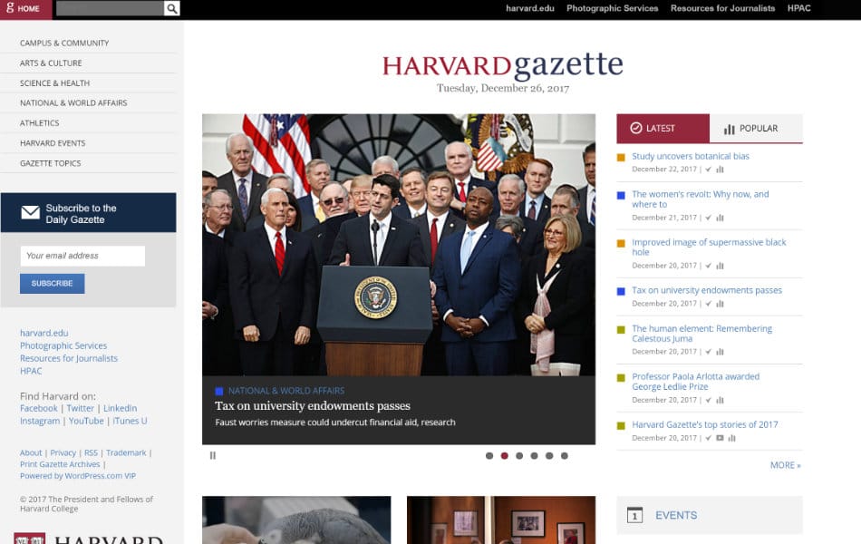 harvard-gazette 130+ WordPress Site Examples of Big Brands in 2018