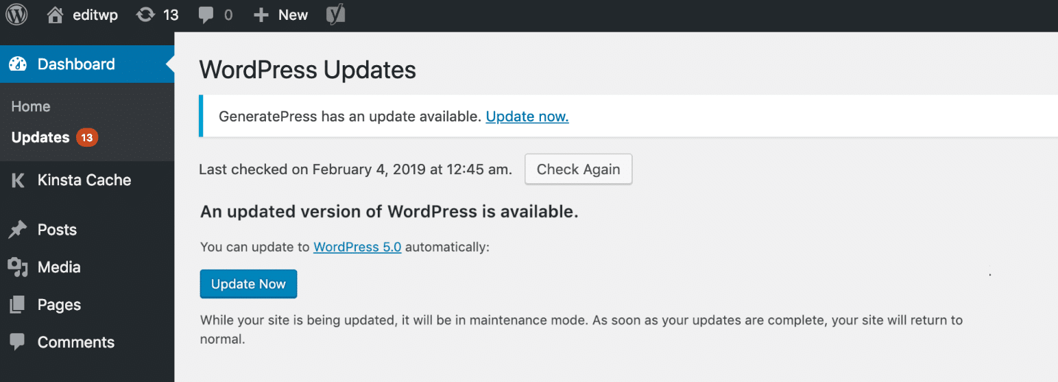 Keep WordPress up to date