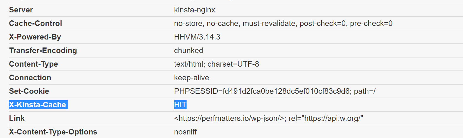 Cabeçalho de cache Kinsta HTTP.