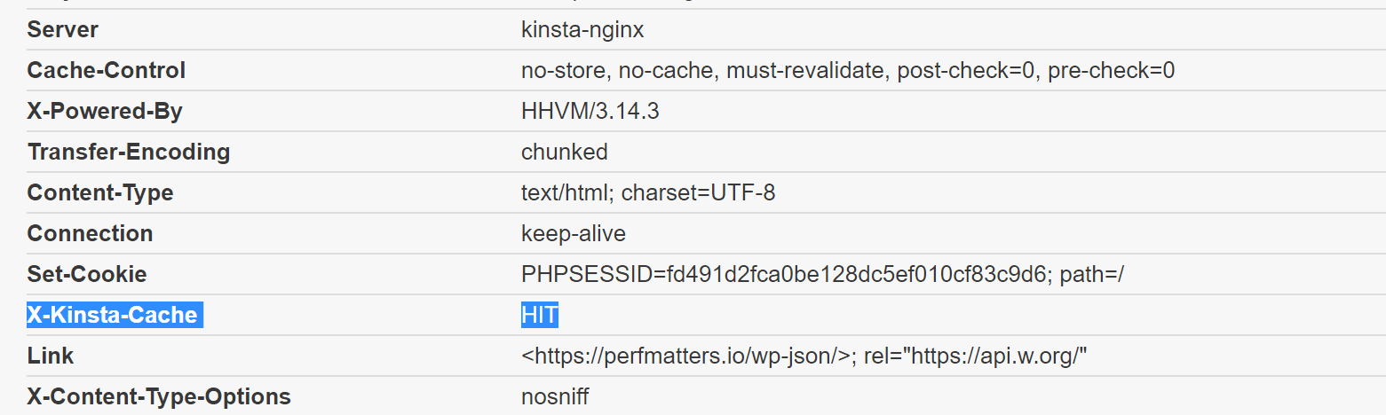 Cabecera de la caché HTTP de Kinsta.