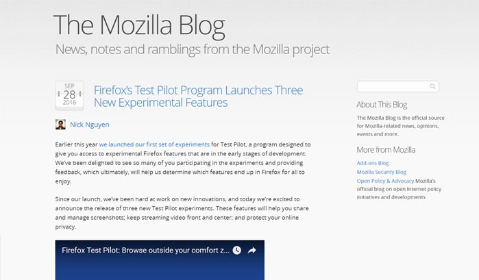 the mozilla blog wordpress sites