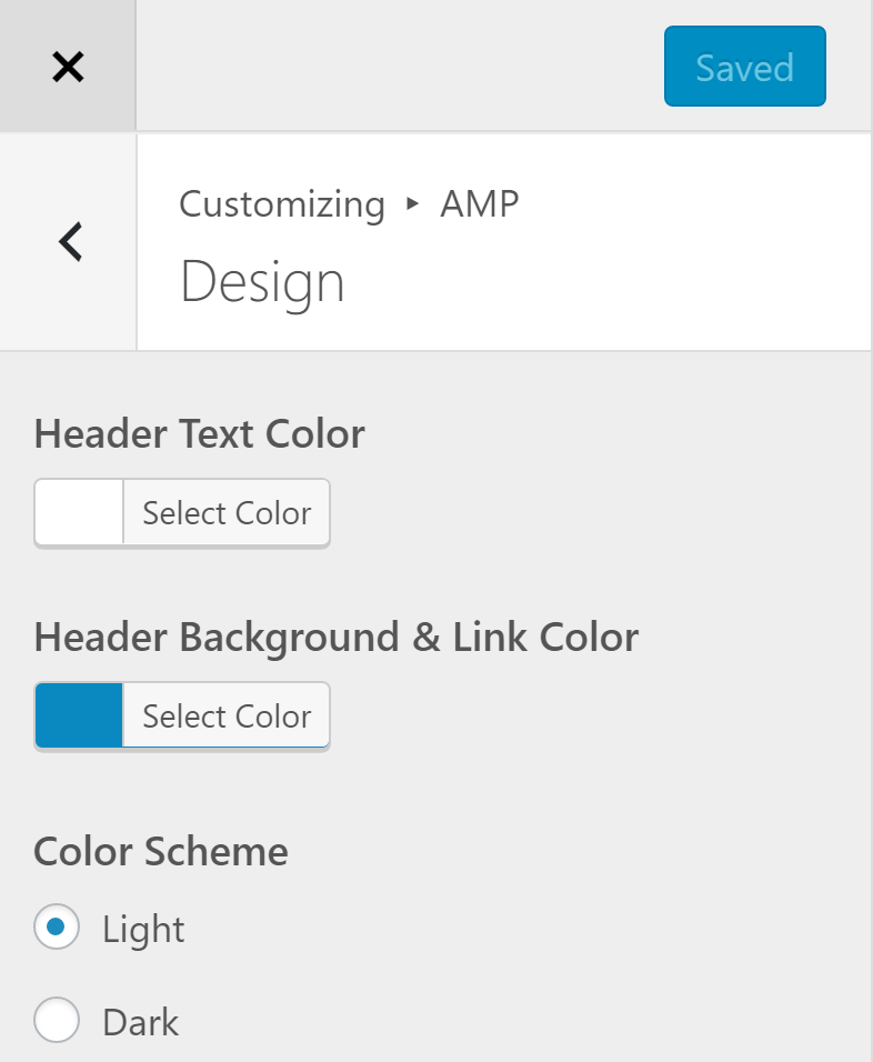 wordpress amp customize appearance