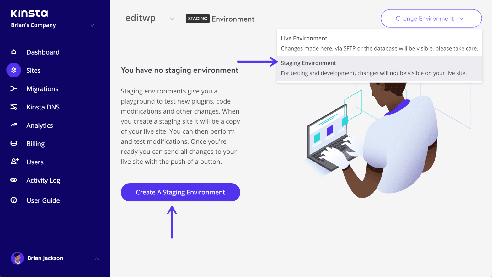WordPress staging environment in Kinsta's Managed WordPress Hosting platform