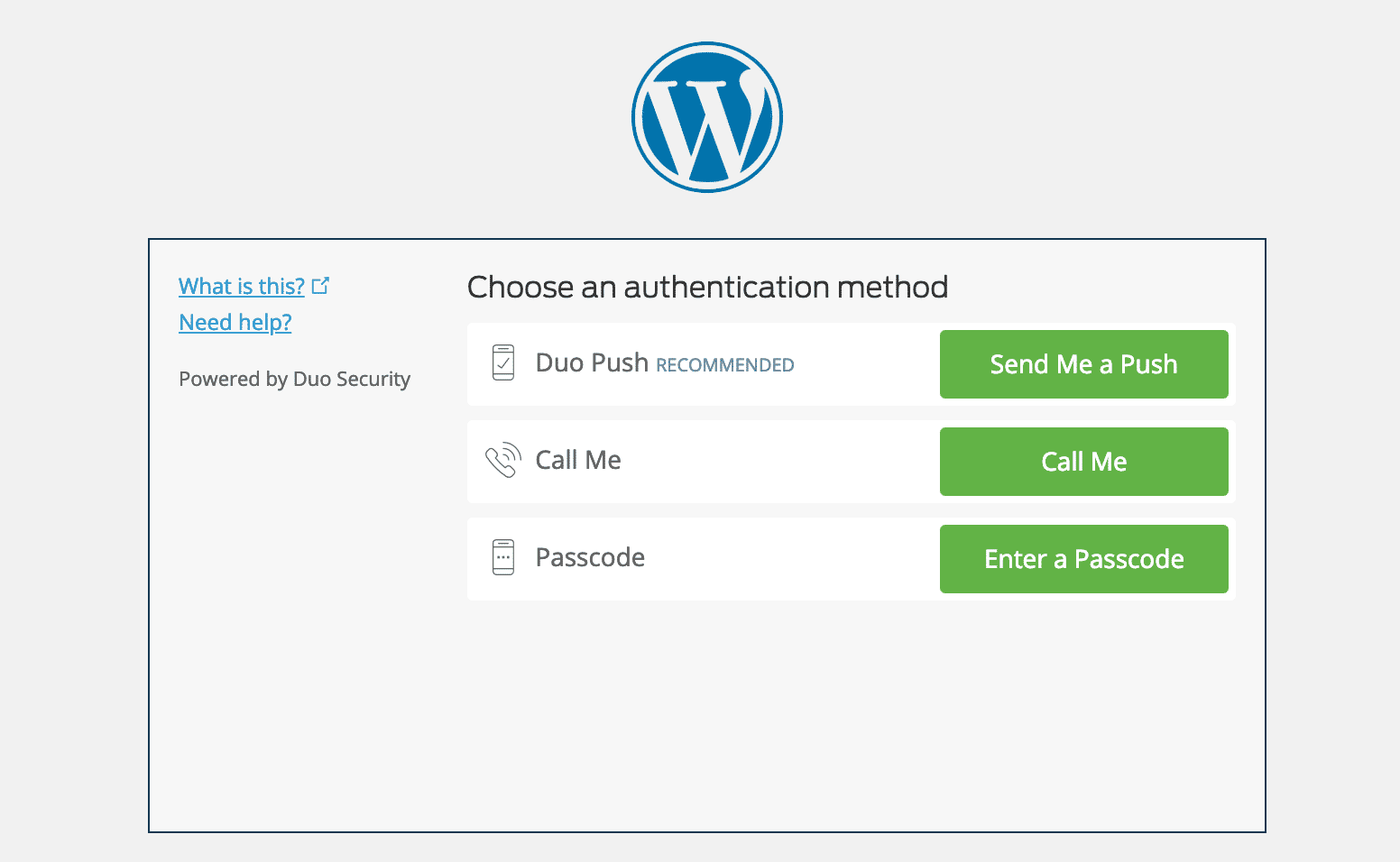 WordPress two-factor authenticator page