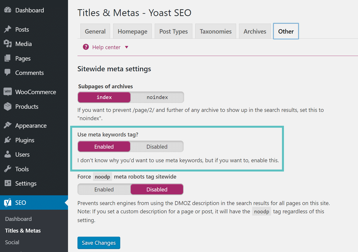 enable meta keywords yoast