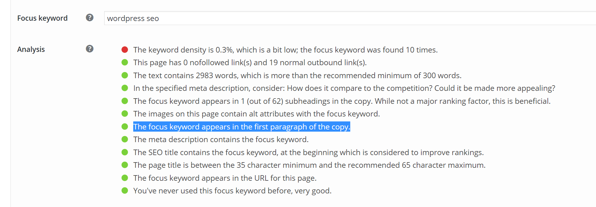 focus keyword first paragraph