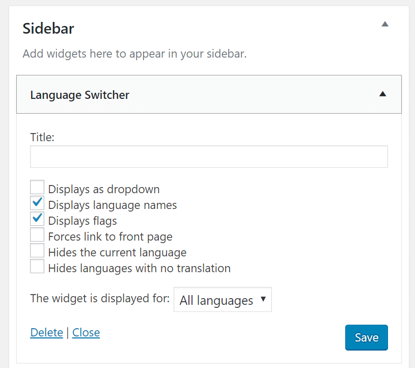 言語スイッチャーウィジェット