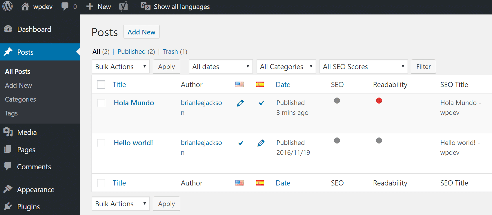 Publicaciones de idiomas separados