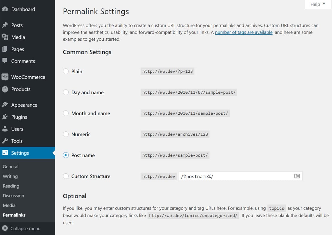 wordpress default permalinks