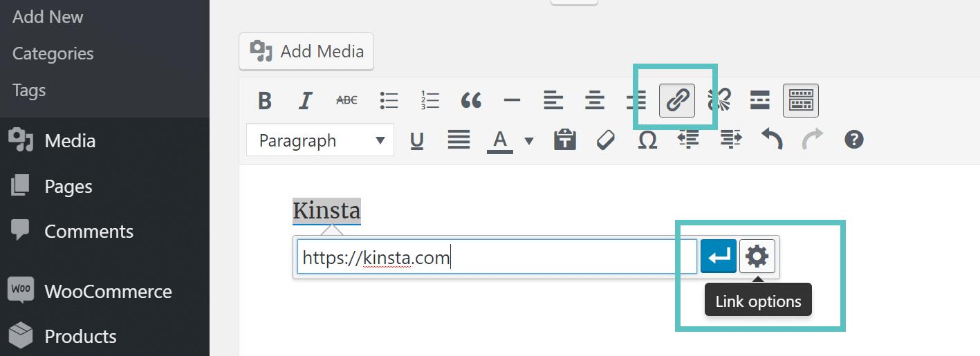 wordpress link options