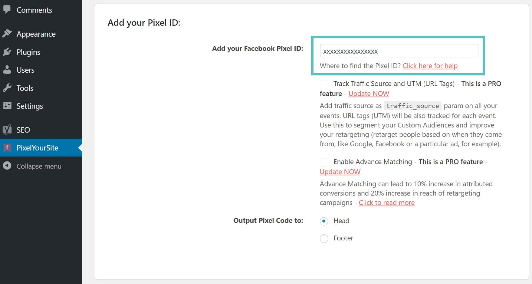 Adicionar ID do pixel do Facebook ao WordPress