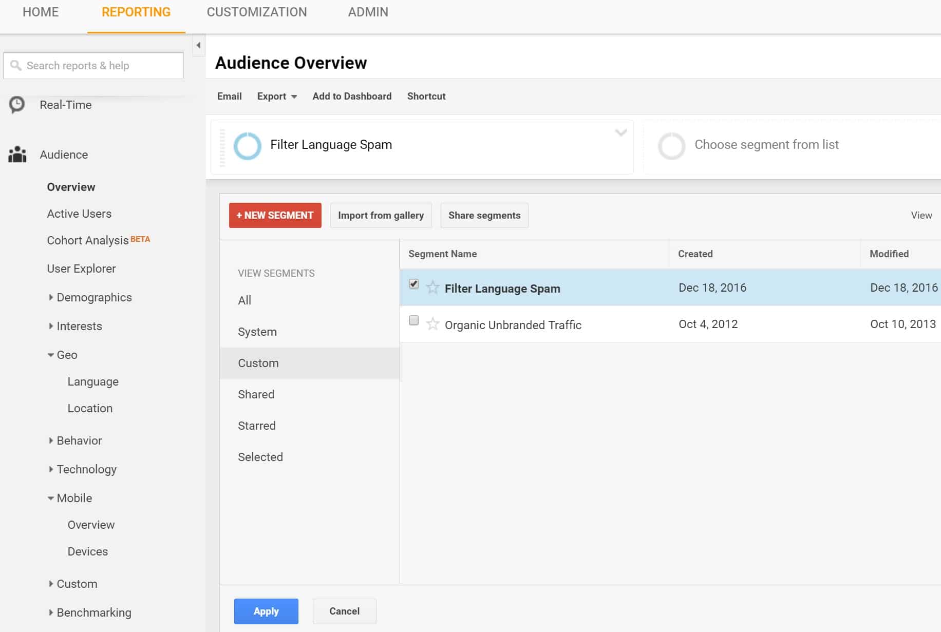 analytics view segment