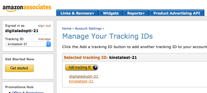Associates can set their tracking IDs on the Amazon Affiliate Central website