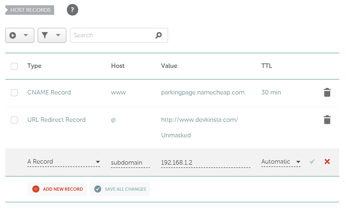 Namecheap subdomain A record