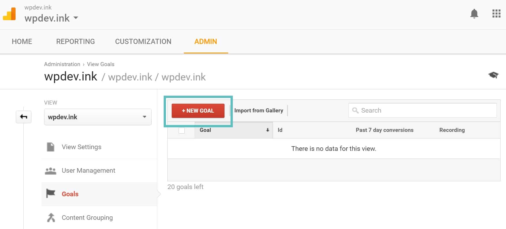 new goal google analytics