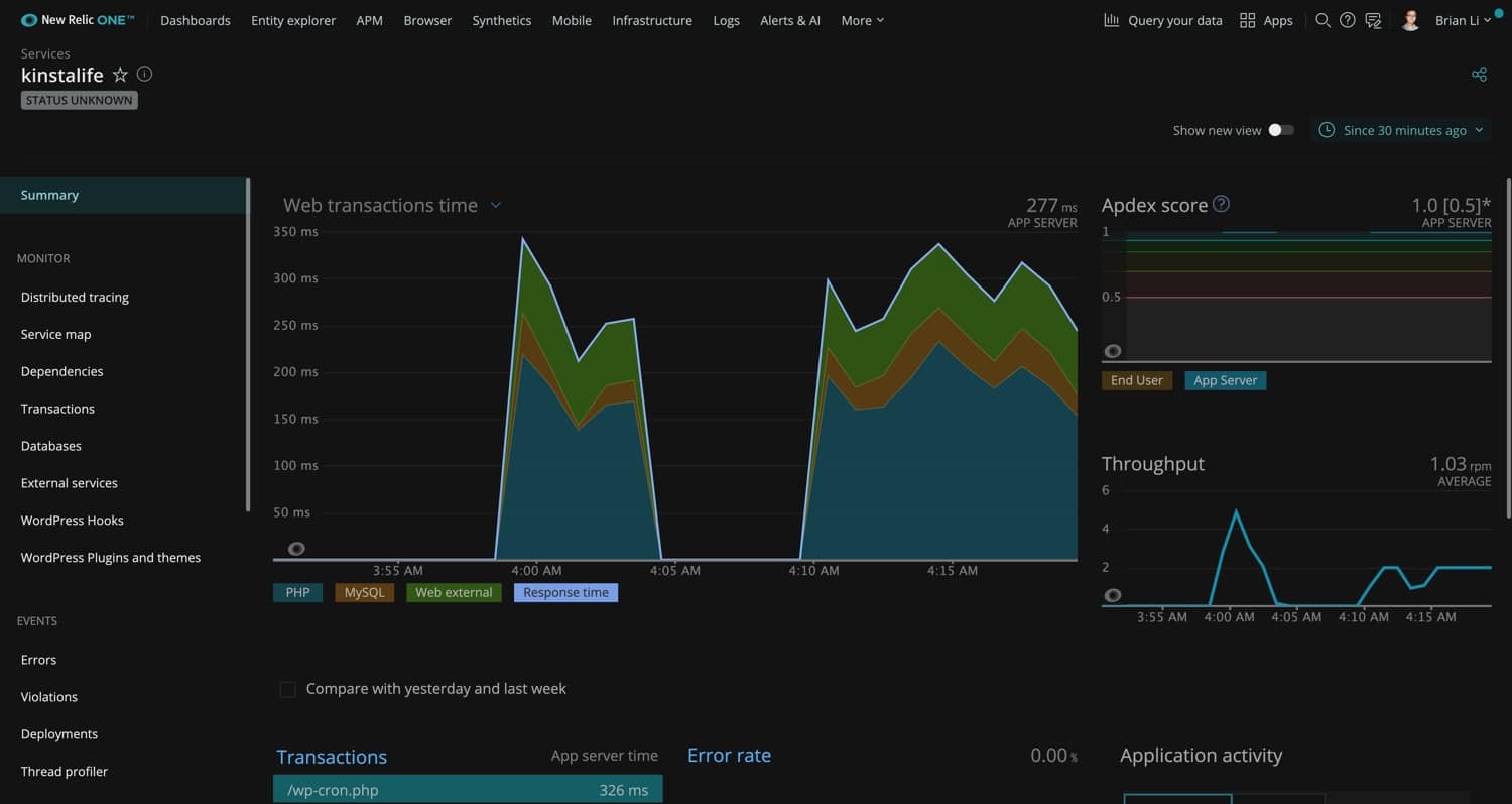 Supervisión del rendimiento de la New Relic.