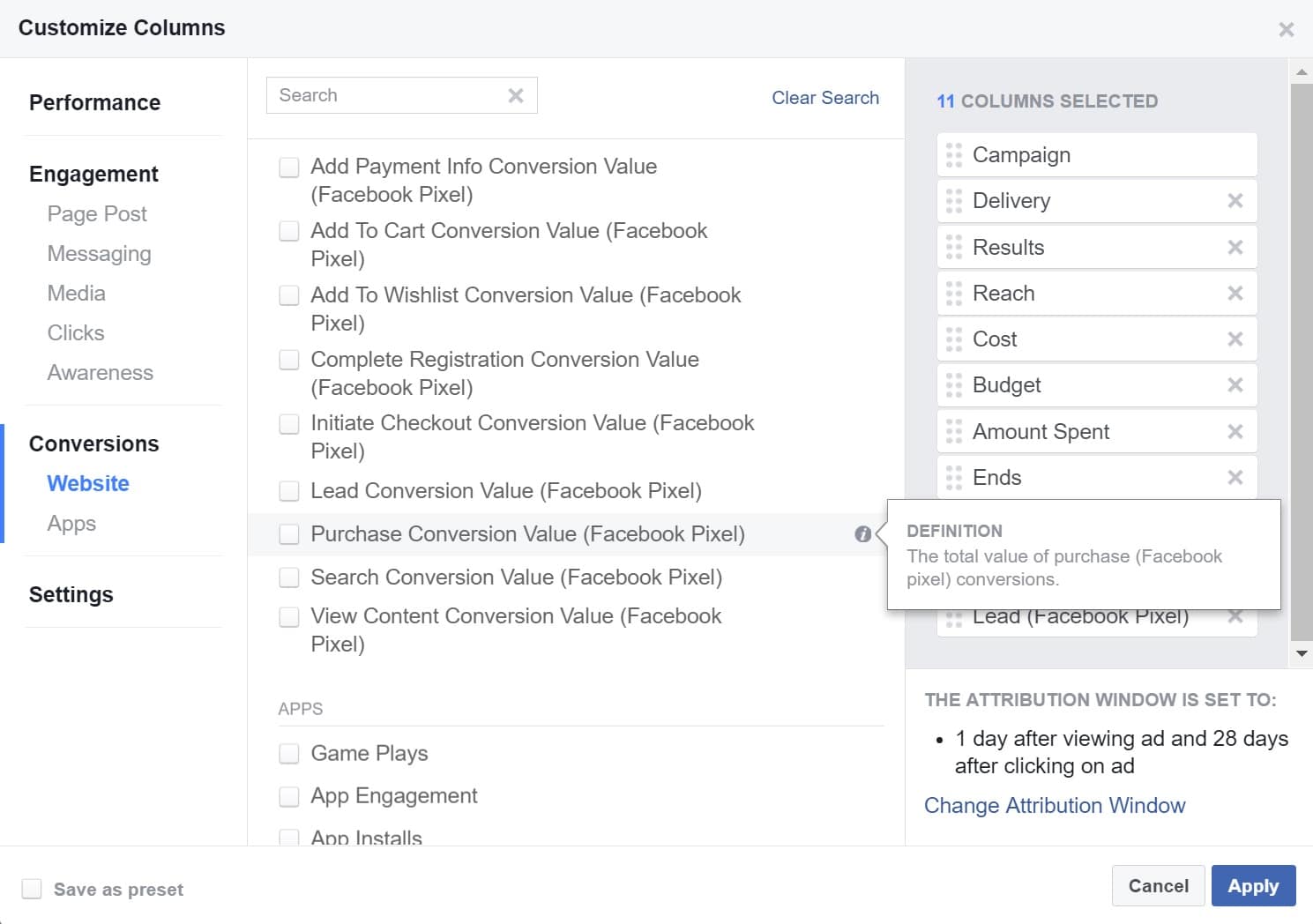 purchase conversion value facebook