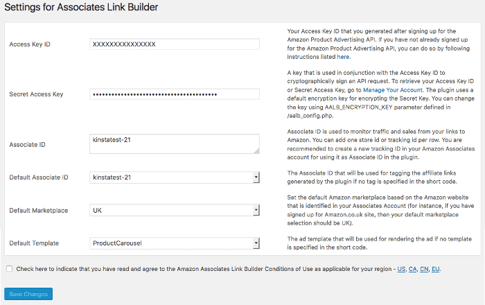 The Amazon Associates Link Builder Settings page