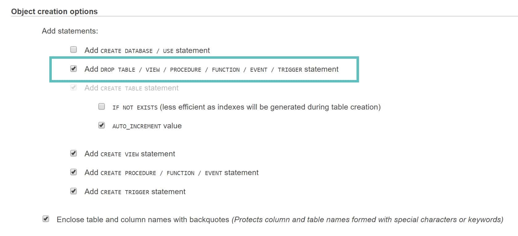 add drop table phpmyadmin