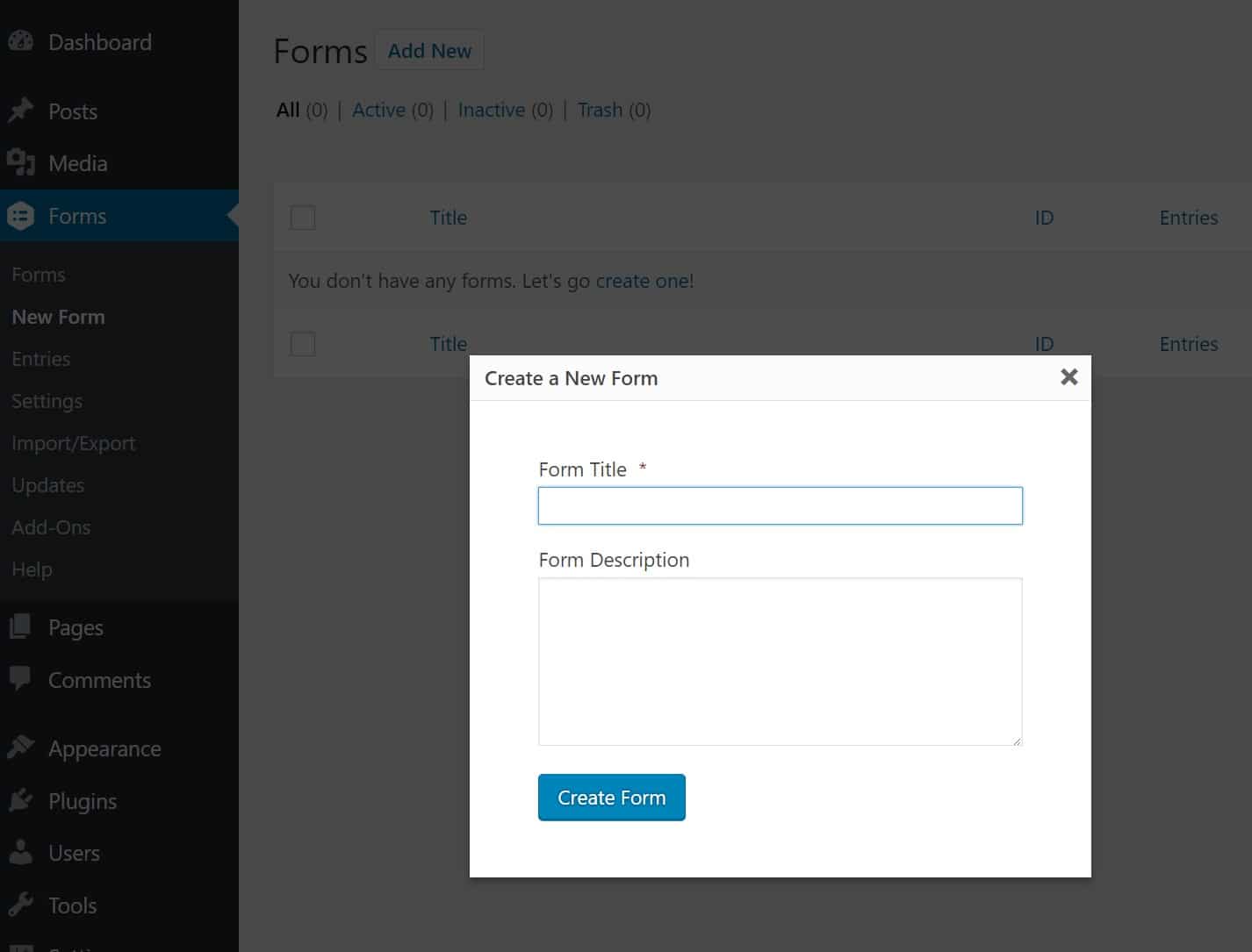 Crear formulario nuevo en Gravity Forms