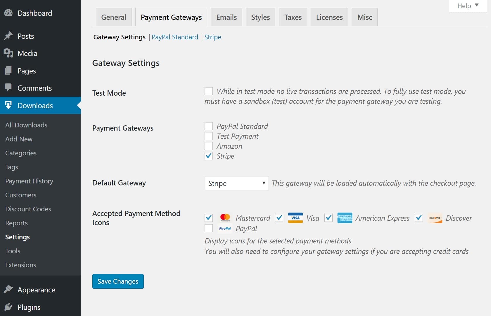 edd stripe payment gateway settings