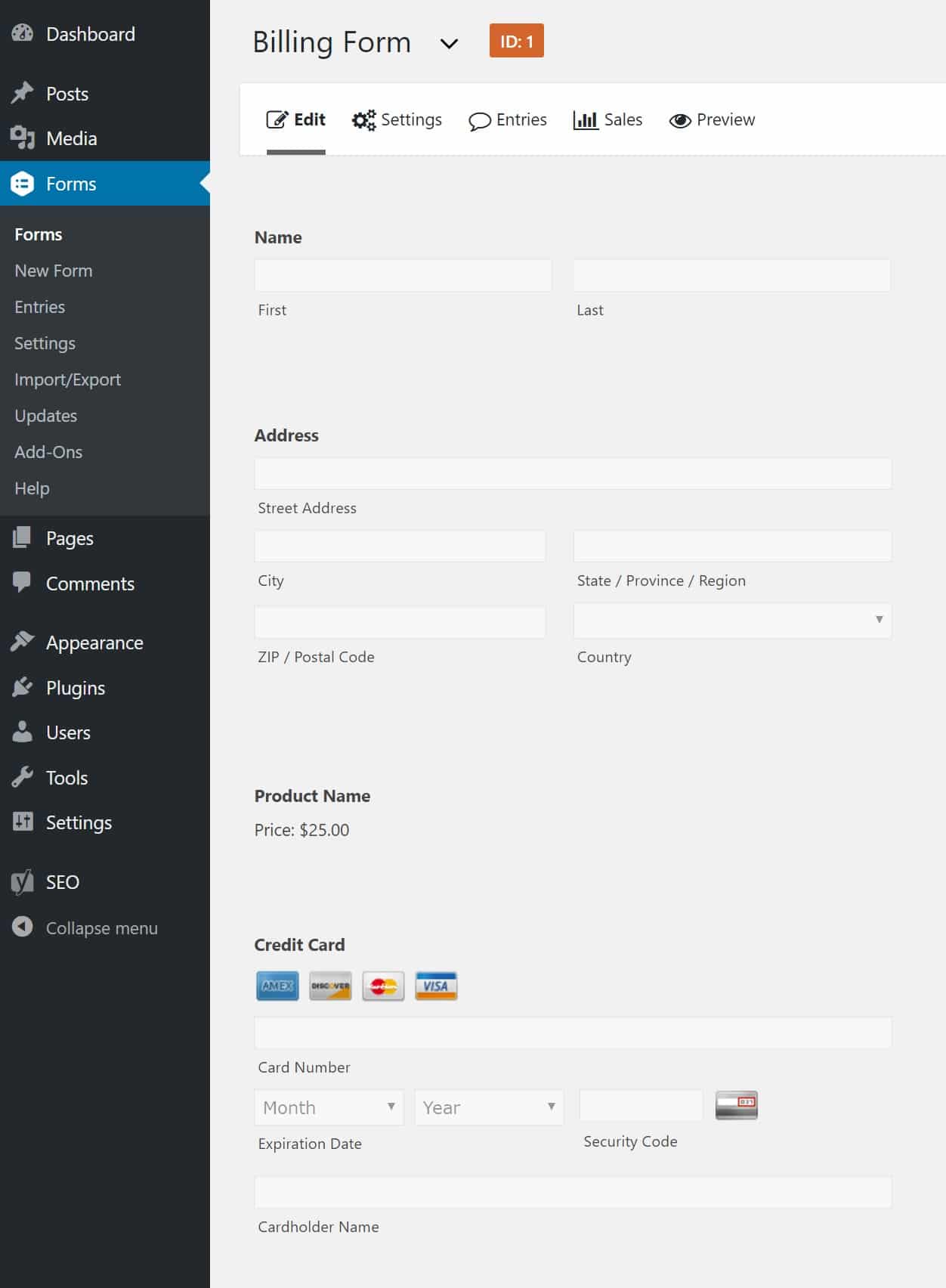 gravity forms billing form