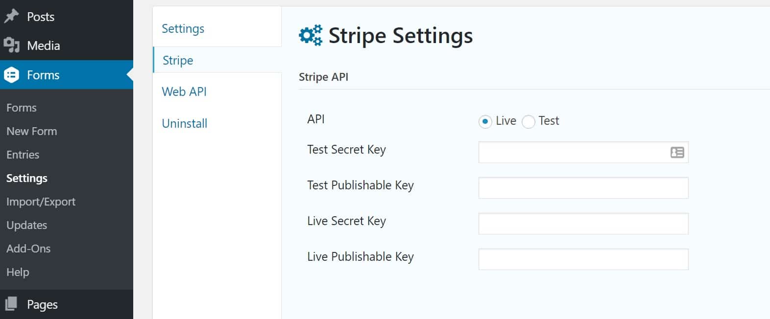 gravity forms stripe settings