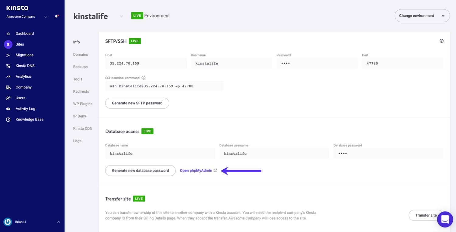 Log in to PHPMyAdmin.