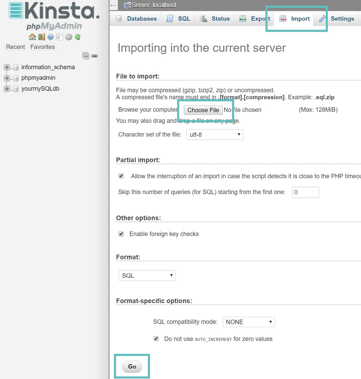 mysql db restore import