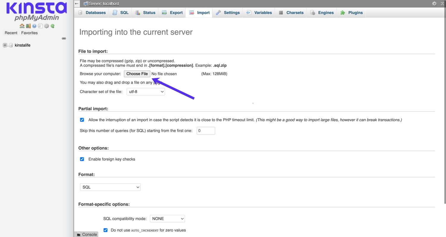 Datenbank in phpMyAdmin importieren.