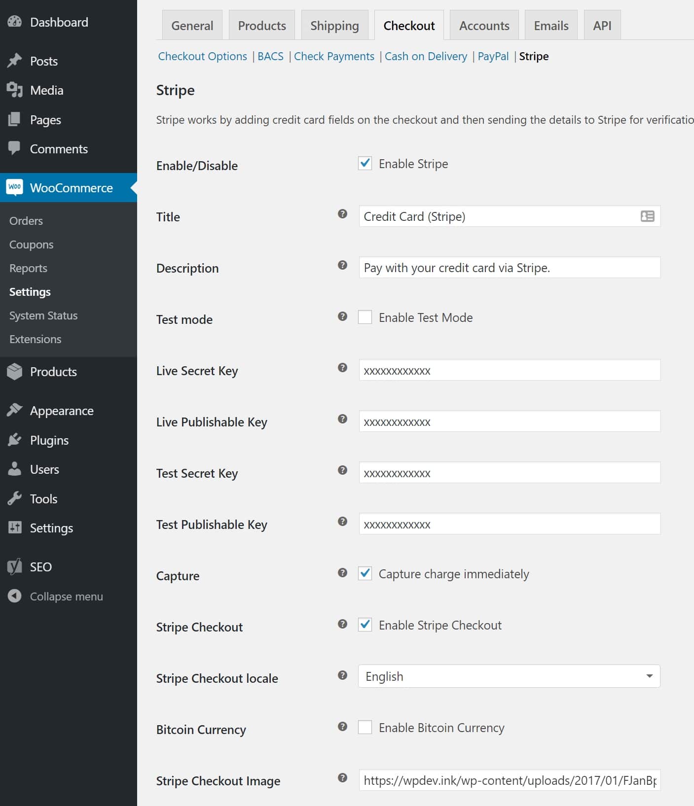 woocommerce stripe settings