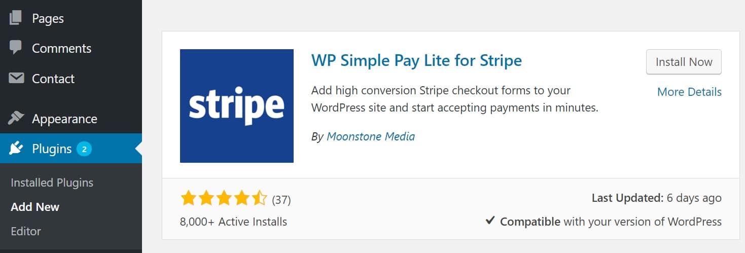 Instalar WP Simple Pay Lite plugin