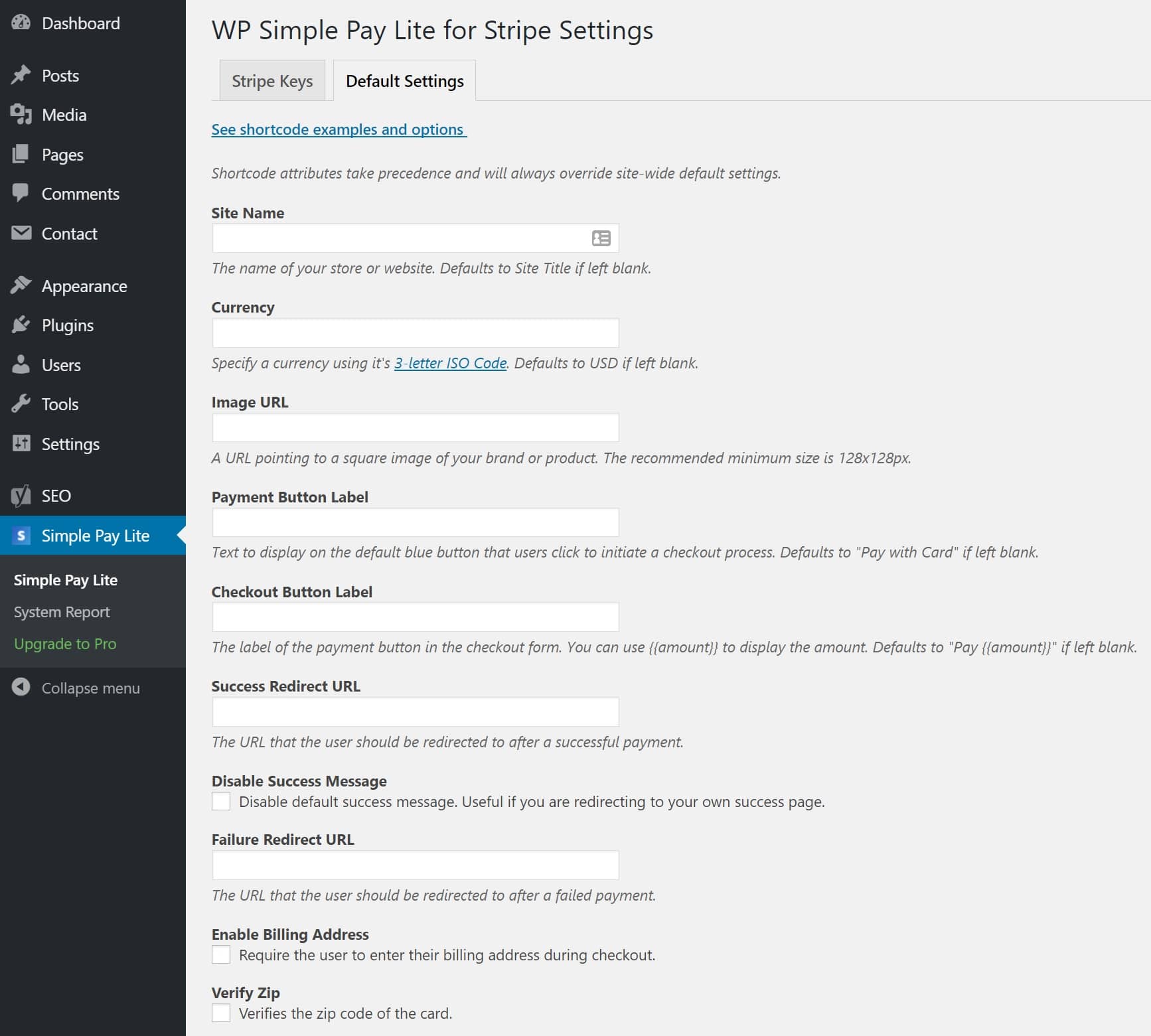 wp simple pay stripe settings