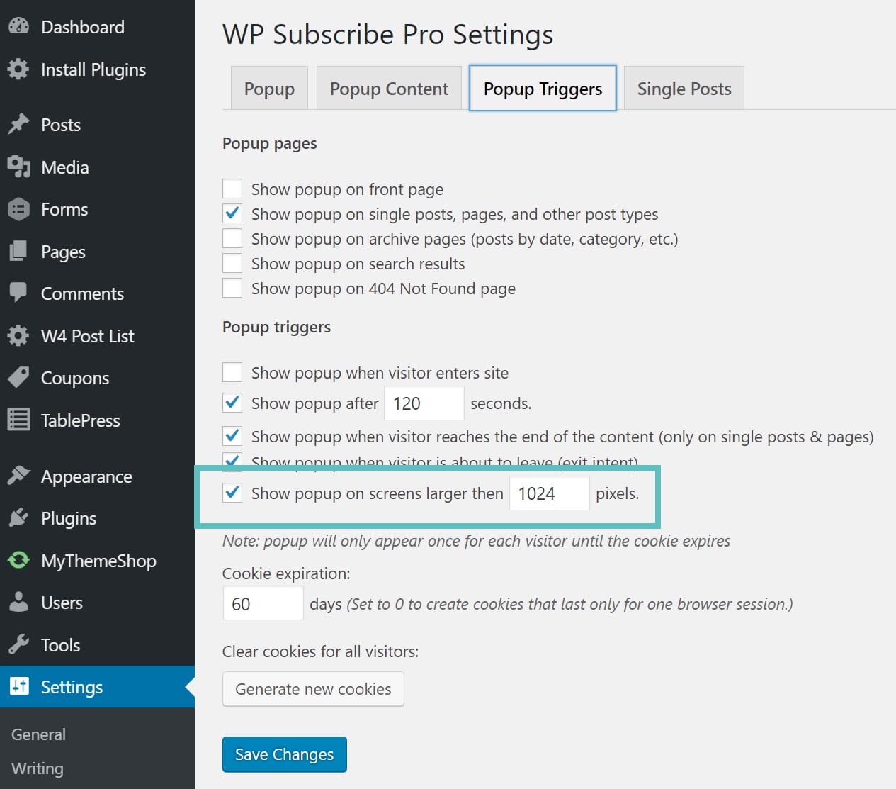 wp subscribe pro disable popup mobile