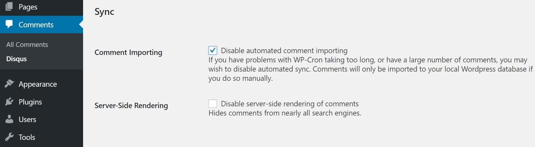 disable automatic sync disqus