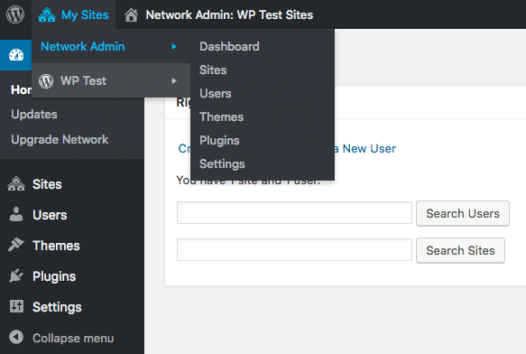 My sites menu