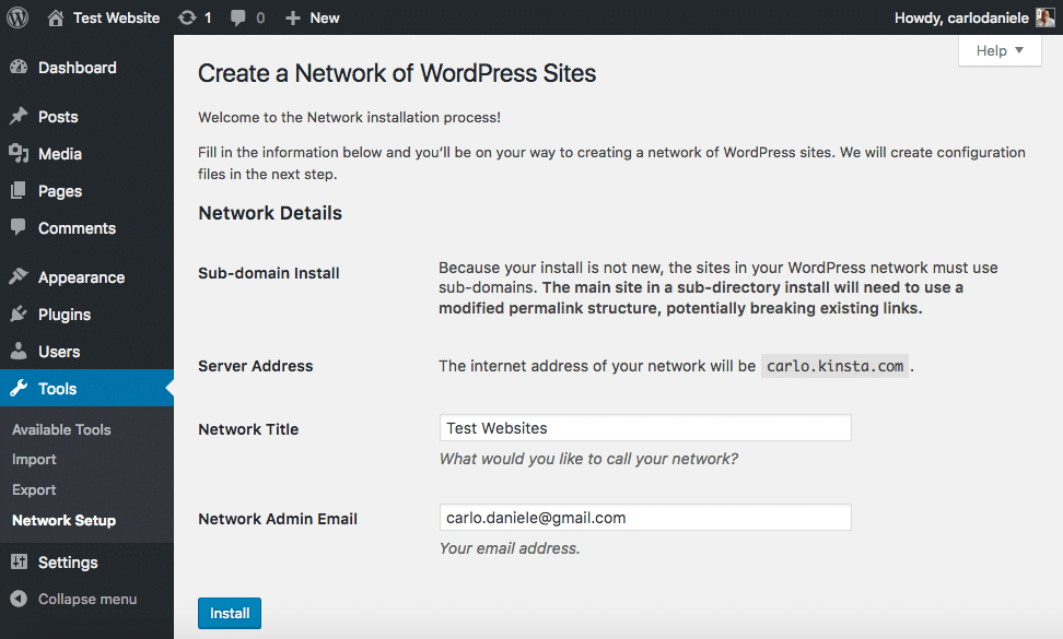 No subdomain install