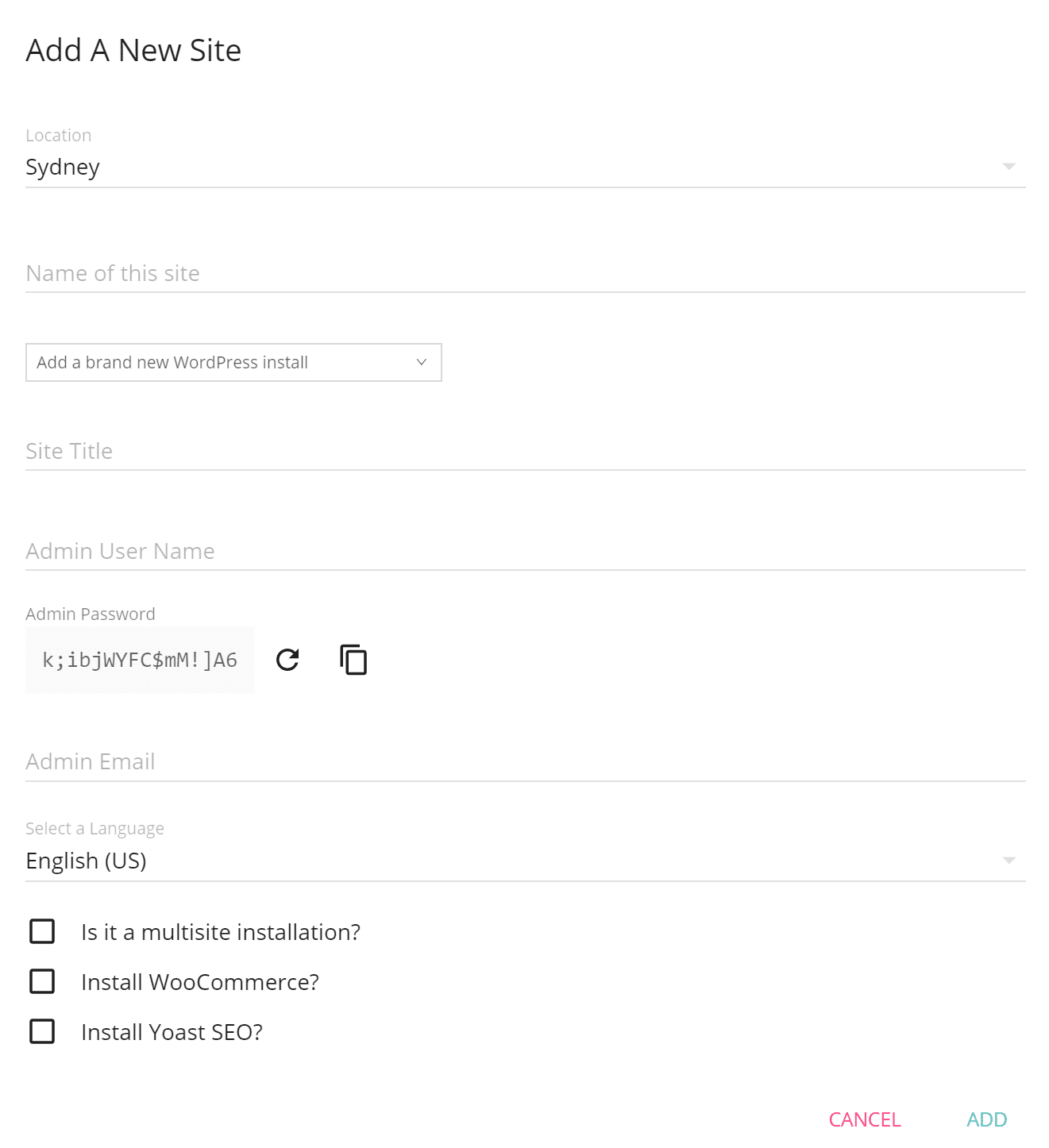 One-click install WordPress