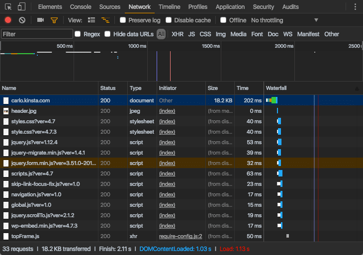 Chrome Network panel
