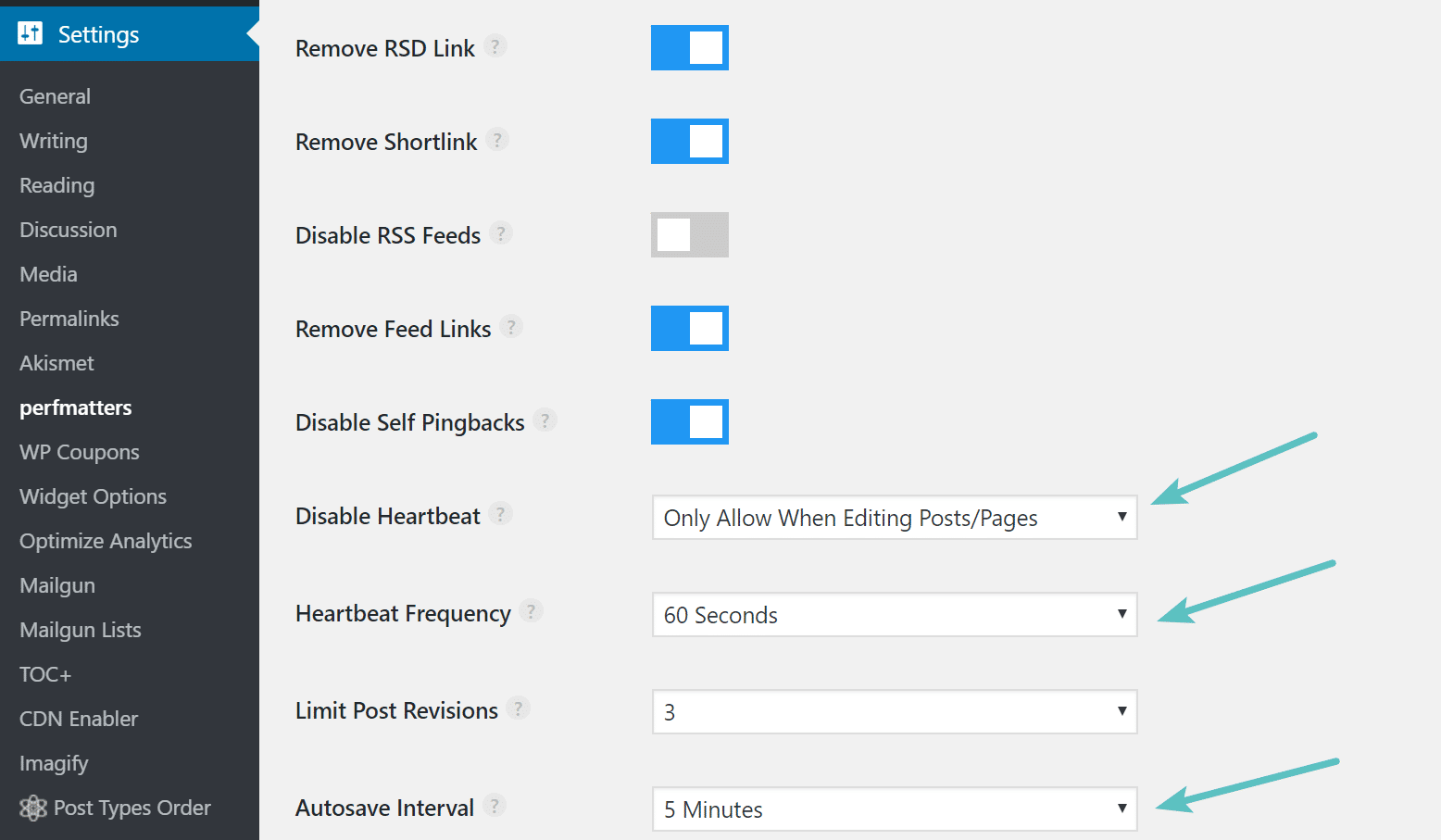 Disable and limit Heartbeat with perfmatters