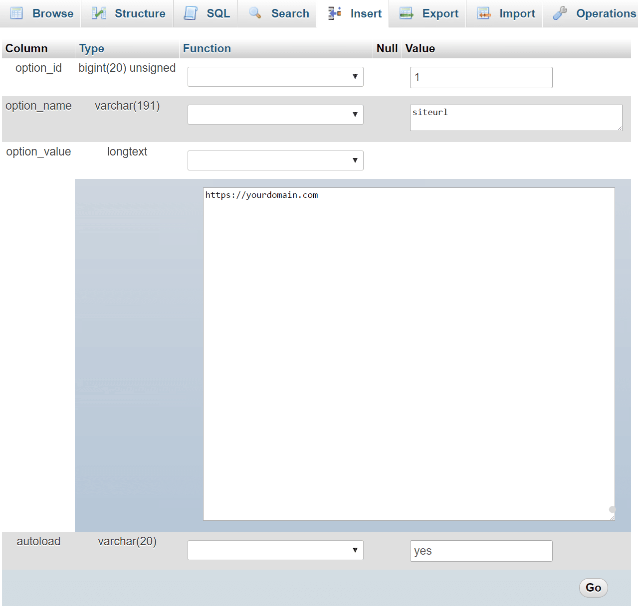 edit siteurl value